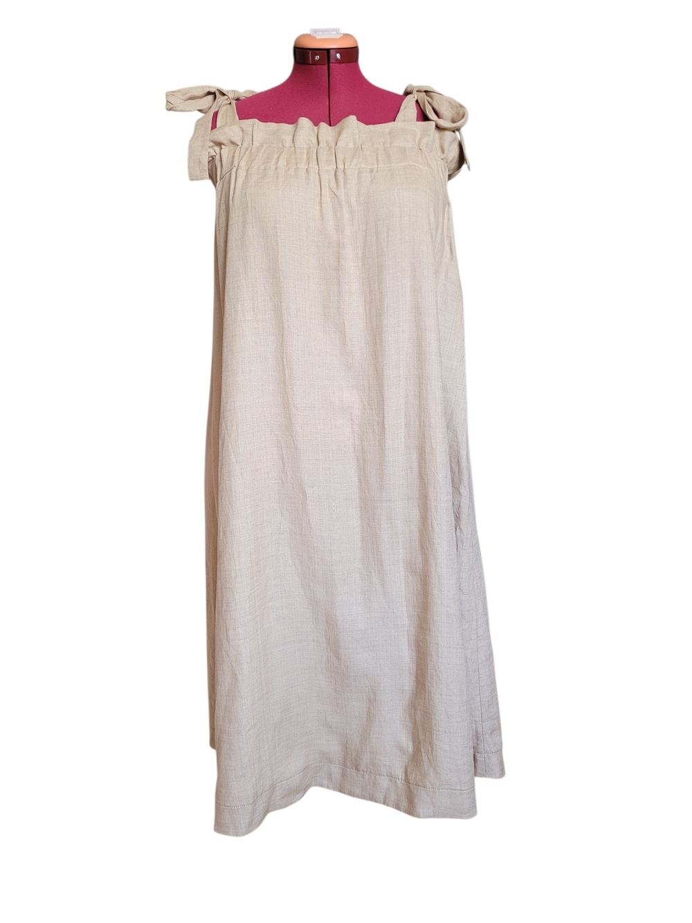 XL Hoi Bo 100% Linen A-Line Tent Dress with Shoulder Ties & Pockets